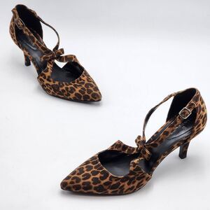 Bandolino Animal Leopard Print Pointed Bow Kitten Heels Size 6